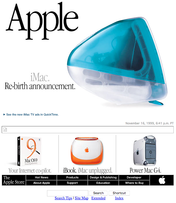 Apple homepage with the iMac (1998)